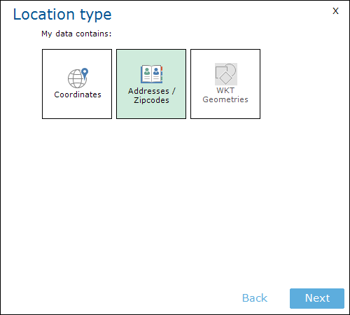 Location Type Adresses / Zipcodes