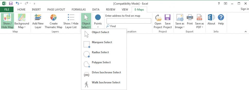 E-Maps Advanced: toolbar object selection